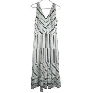 DKNY-Striped Sleeveless Midi Dress With V-Neck in Dark Gray/White  NWOTS